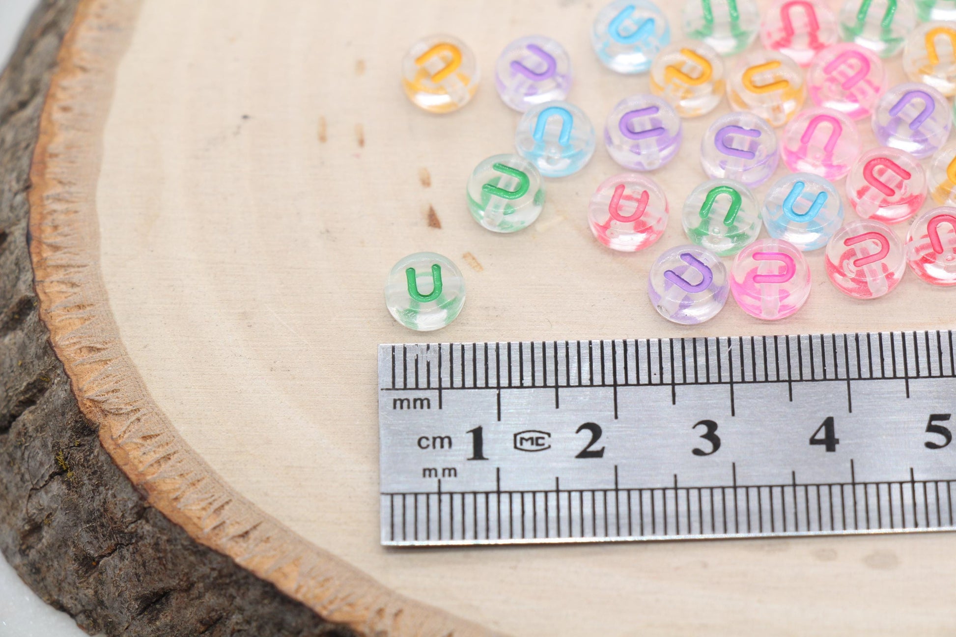 Letter U Alphabet Beads, Transparent Beads with Mix Color Letters, Individual Letter Beads, Name Initial Beads, Beads for Bracelet, Size 7mm