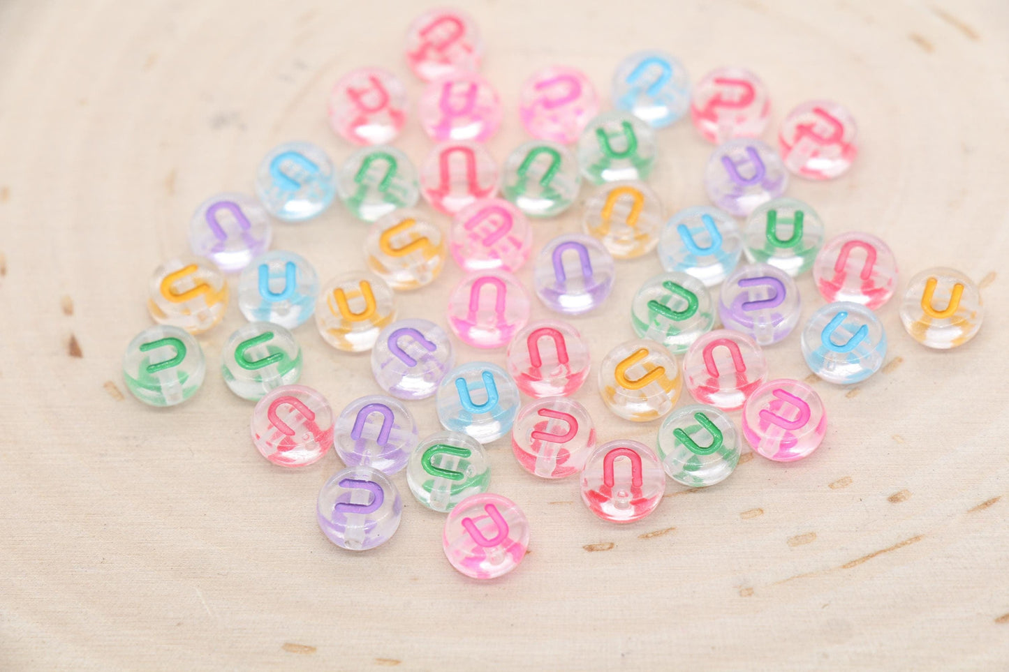 Letter U Alphabet Beads, Transparent Beads with Mix Color Letters, Individual Letter Beads, Name Initial Beads, Beads for Bracelet, Size 7mm