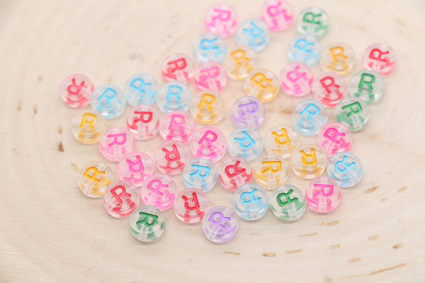 Letter R Alphabet Beads, Transparent Beads with Mix Color Letters, Individual Letter Beads, Name Initial Beads, Beads for Bracelet, Size 7mm