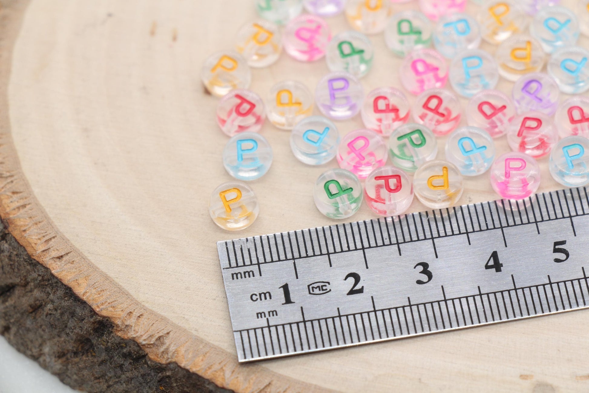 Letter P Alphabet Beads, Transparent Beads with Mix Color Letters, Individual Letter Beads, Name Initial Beads, Beads for Bracelet, Size 7mm