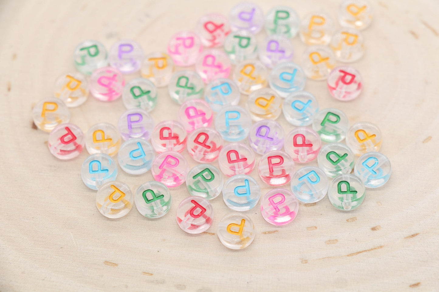 Letter P Alphabet Beads, Transparent Beads with Mix Color Letters, Individual Letter Beads, Name Initial Beads, Beads for Bracelet, Size 7mm