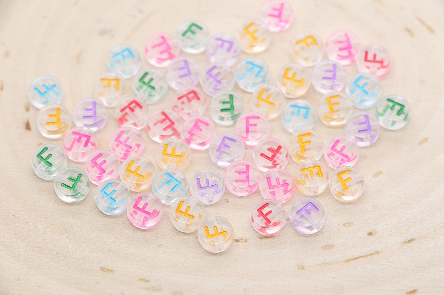 Letter F Alphabet Beads, Transparent Beads with Mix Color Letters, Individual Letter Beads, Name Initial Beads, Beads for Bracelet, Size 7mm