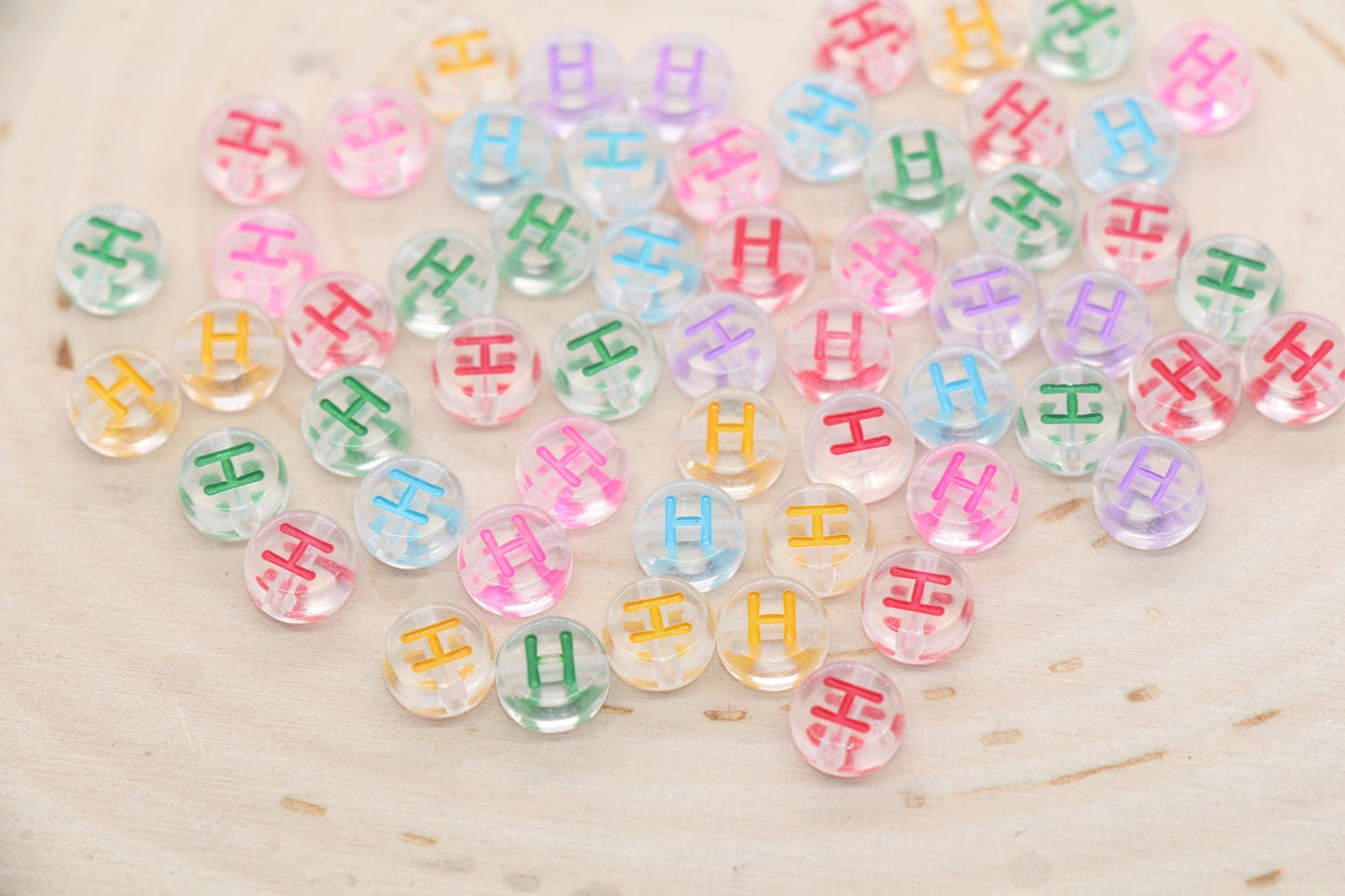 Letter H Alphabet Beads, Transparent Beads with Mix Color Letters, Individual Letter Beads, Name Initial Beads, Beads for Bracelet, Size 7mm