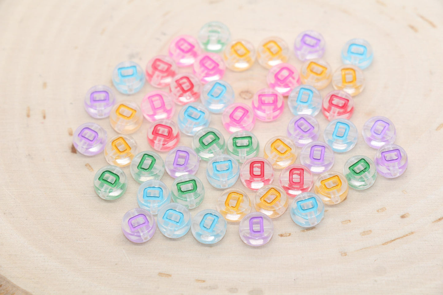 Letter D Alphabet Beads, Transparent Beads with Mix Color Letters, Individual Letter Beads, Name Initial Beads, Beads for Bracelet, Size 7mm