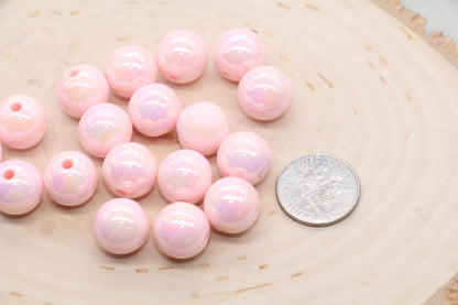 11.5mm Pink AB Gumball Beads, Iridescent Acrylic Loose Beads, Solid Bubblegum Beads, Chunky Beads, Glossy Smooth Round Plastic Beads #468