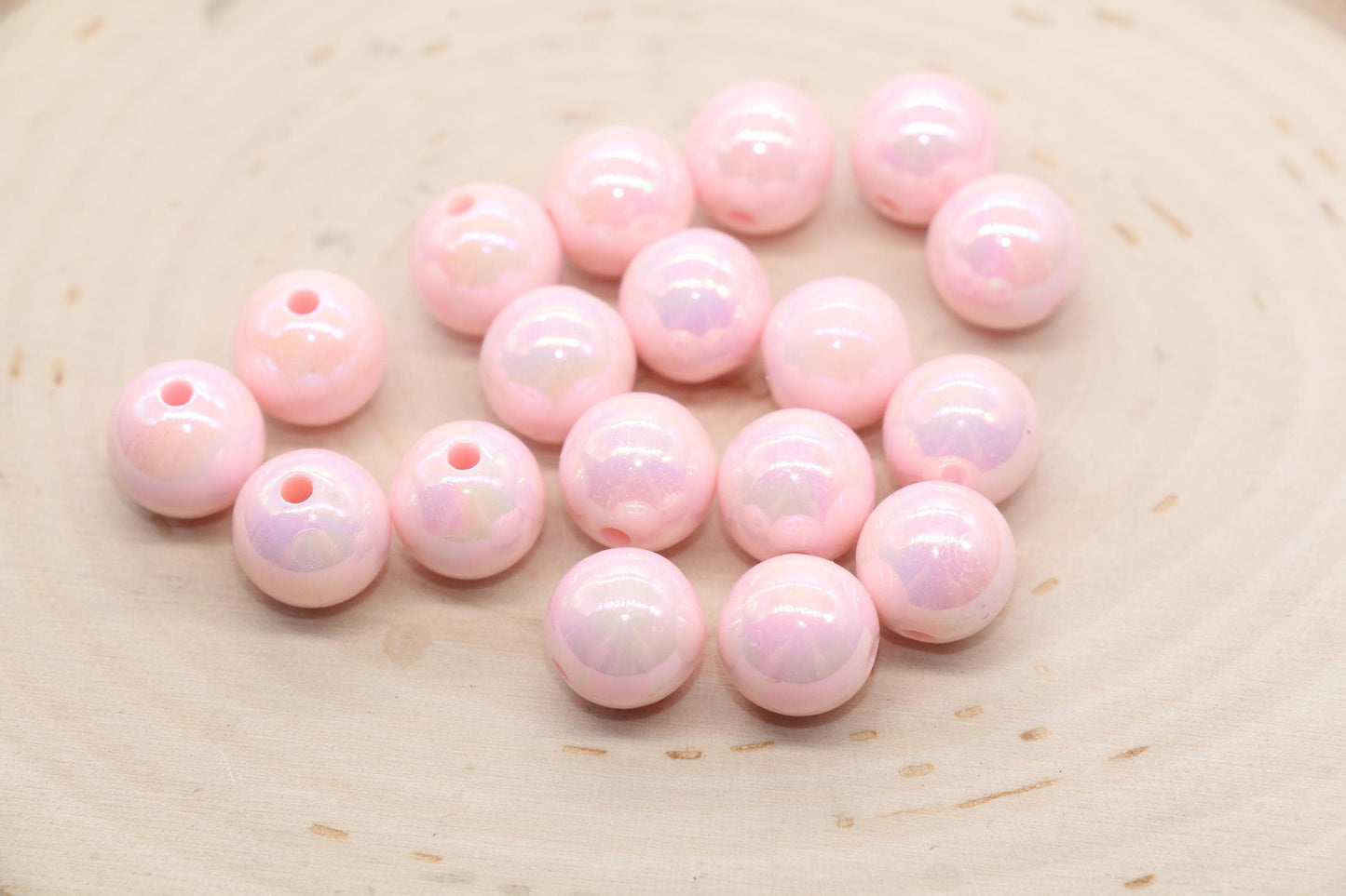 11.5mm Pink AB Gumball Beads, Iridescent Acrylic Loose Beads, Solid Bubblegum Beads, Chunky Beads, Glossy Smooth Round Plastic Beads #468