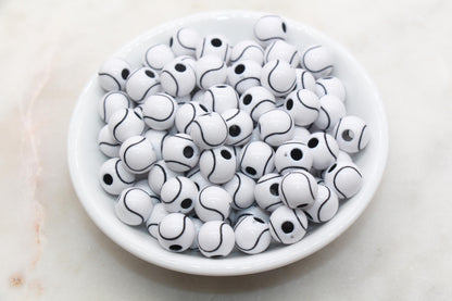 Tennis Ball Beads, White Tennis Beads, School Sport Ball Beads, Round Bubblegum Beads, Chunky Beads, Bracelet Beads #3247