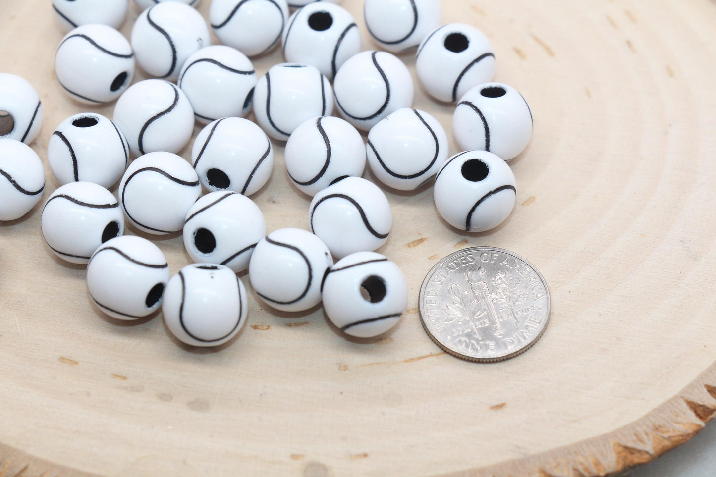 Tennis Ball Beads, White Tennis Beads, School Sport Ball Beads, Round Bubblegum Beads, Chunky Beads, Bracelet Beads #3247