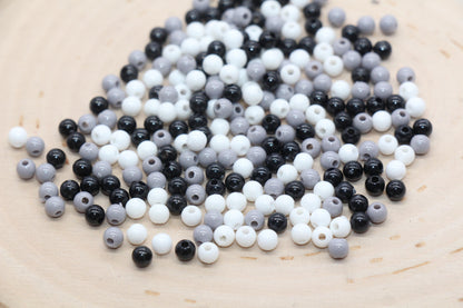 4mm Mix Round Beads, White Black and Gray Mix Round Beads, Round Spacer Beads, Bubblegum Beads, Beads for Bracelets #3252