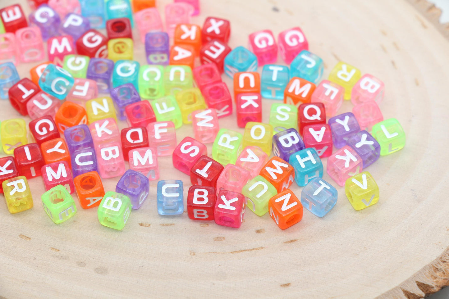 Mix Translucent Alphabet Letter Beads, Multicolor Cube Shape Letter Beads, Acrylic Square Name Initial Beads, Size 6mm #3235