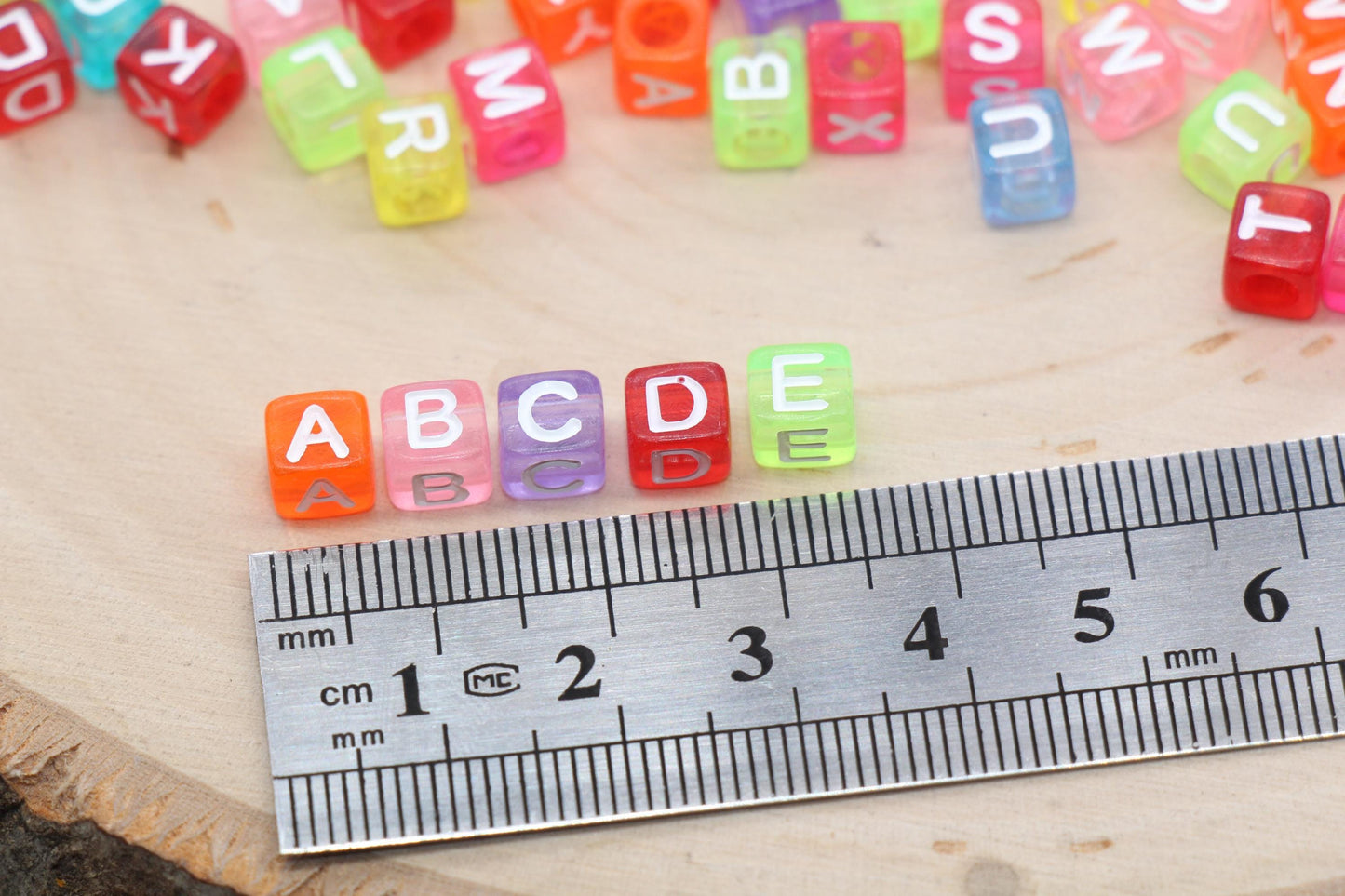 Mix Translucent Alphabet Letter Beads, Multicolor Cube Shape Letter Beads, Acrylic Square Name Initial Beads, Size 6mm #3235