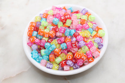 6mm mix color cube shape letter beads, rainbow color letter beads