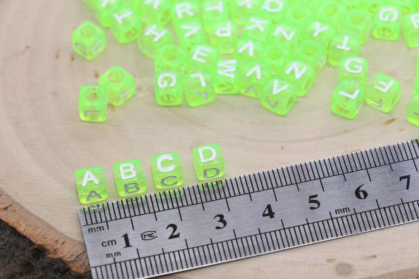 Translucent Green Alphabet Letter Beads, Mix Acrylic Letter Beads, Plastic Letter Beads, Acrylic Square Name Initial Beads, Size 6mm, #3255