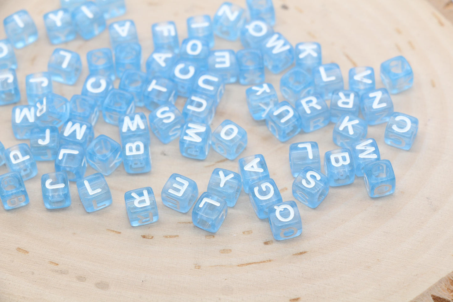 Translucent Blue Alphabet Letter Beads, Mix Acrylic Letter Beads, Plastic Letter Beads, Acrylic Square Name Initial Beads, Size 6mm, #3256