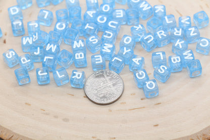 Translucent Blue Alphabet Letter Beads, Mix Acrylic Letter Beads, Plastic Letter Beads, Acrylic Square Name Initial Beads, Size 6mm, #3256