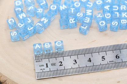 Translucent Blue Alphabet Letter Beads, Mix Acrylic Letter Beads, Plastic Letter Beads, Acrylic Square Name Initial Beads, Size 6mm, #3256