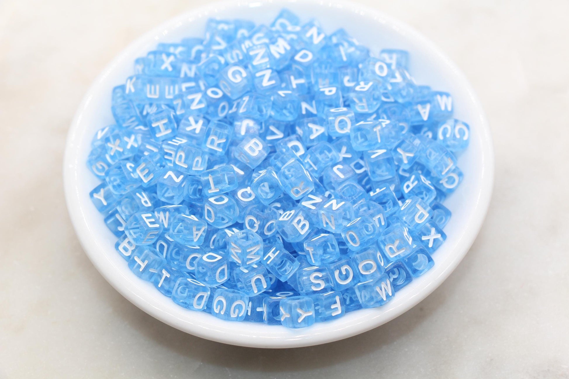 size 6mm cube shape blue letter beads for jewelry making