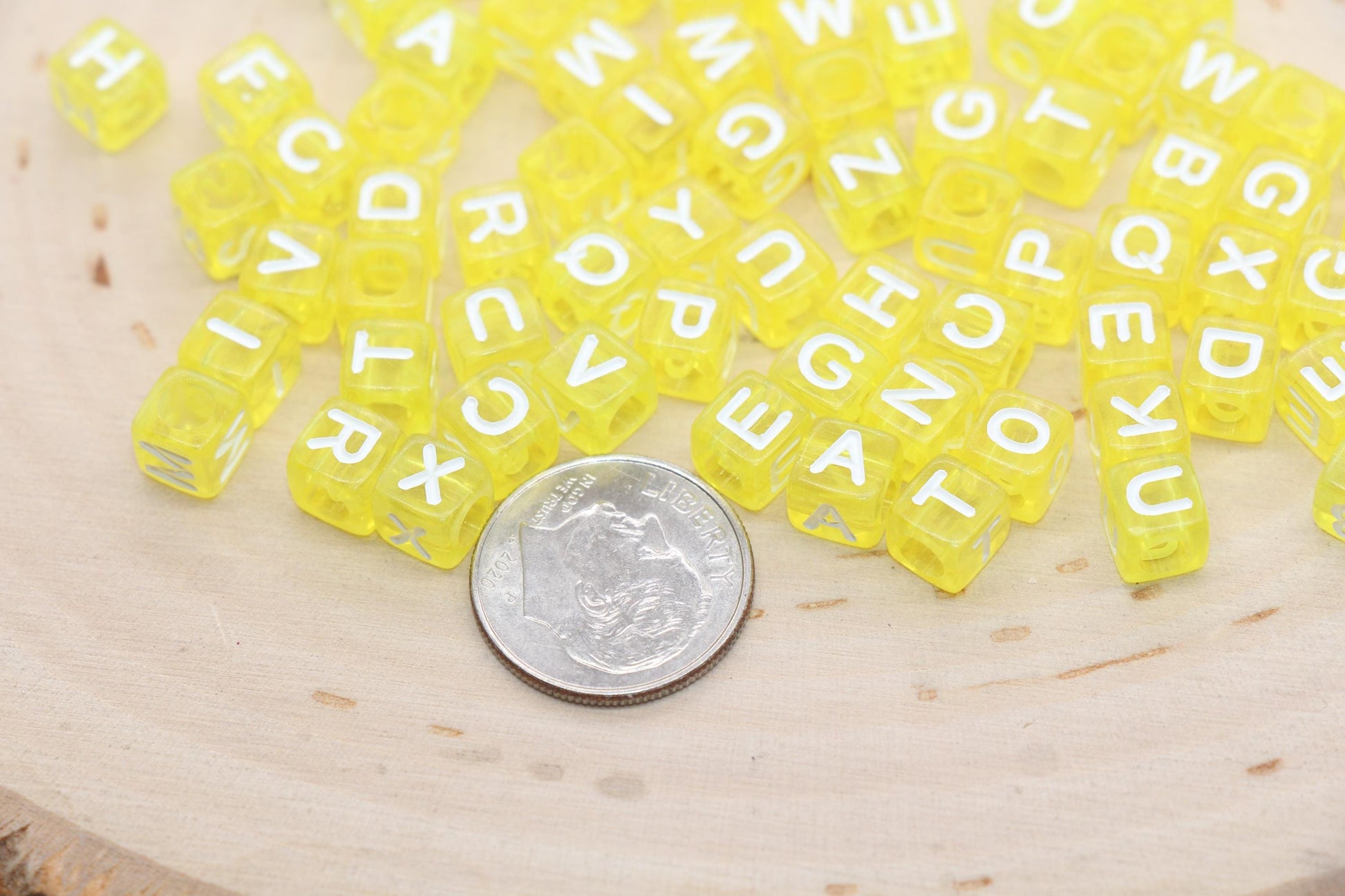 Translucent Yellow Alphabet Letter Beads, Mix Acrylic Letter Beads, Plastic Letter Beads, Acrylic Square Name Initial Beads, Size 6mm, #3257