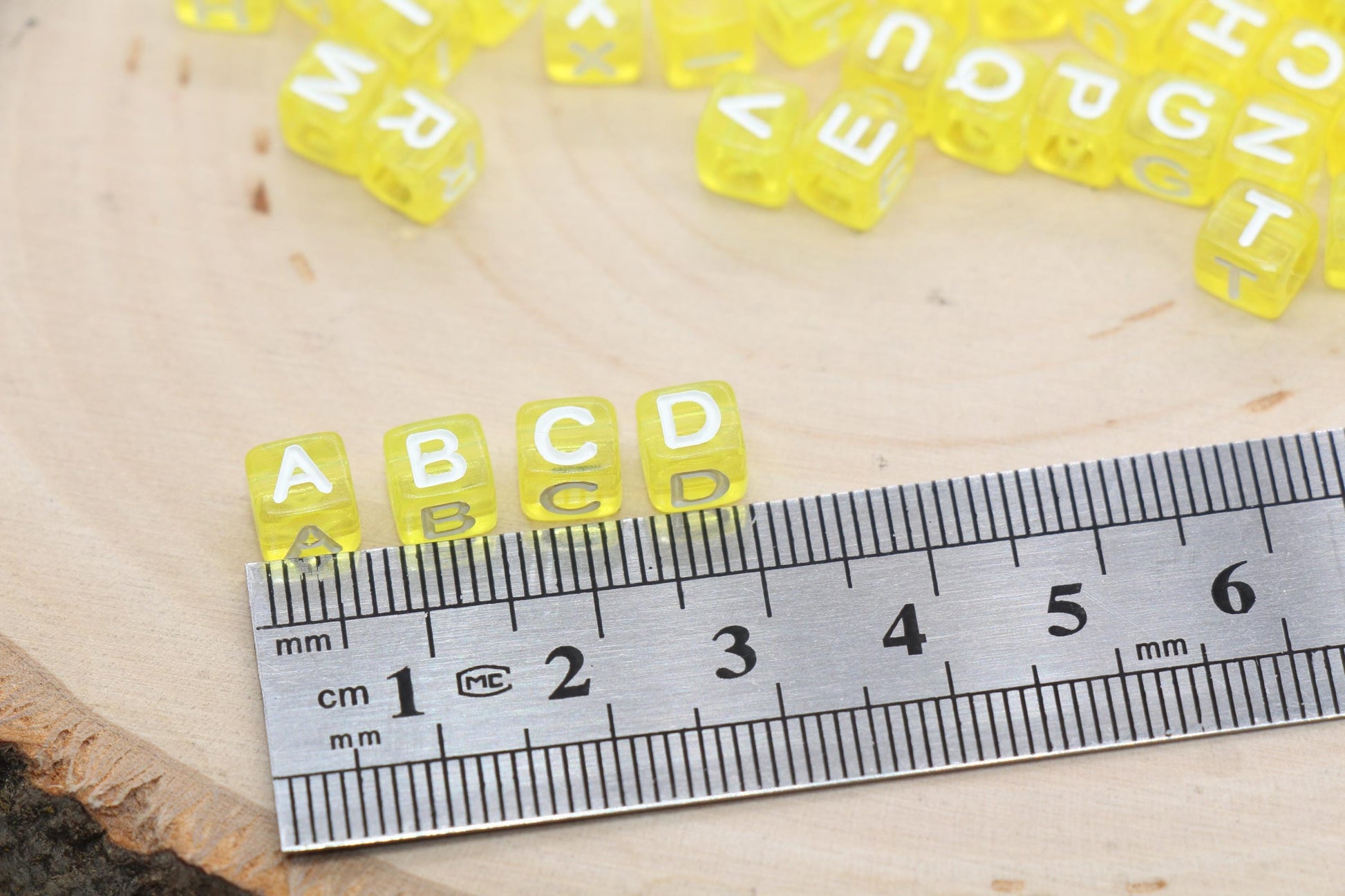 Translucent Yellow Alphabet Letter Beads, Mix Acrylic Letter Beads, Plastic Letter Beads, Acrylic Square Name Initial Beads, Size 6mm, #3257