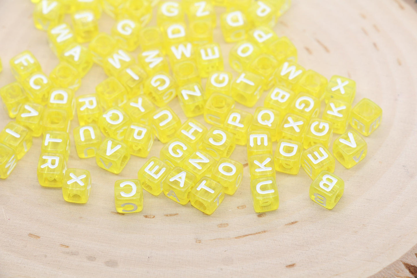 6mm cube shape yellow color letter beads for jewelry making