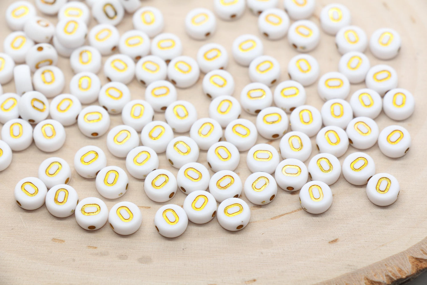 Sold in Individual Number Beads, Round Gold Number Beads, White Beads with Gold Numbers, Jewelry Making Beads, Size 7mm