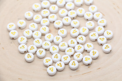 Sold in Individual Number Beads, Round Gold Number Beads, White Beads with Gold Numbers, Jewelry Making Beads, Size 7mm