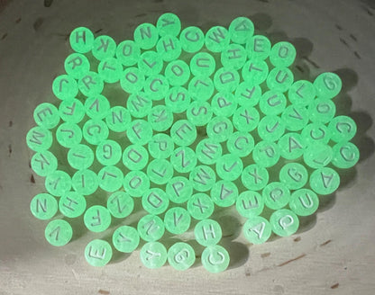 glow in dark mix letter beads, glowing round letter beads