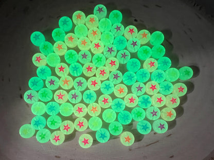 Glow in Dark Star Beads, Acrylic Glowing Bead with Mix Color Stars, Multicolored Star Round Beads, Size 7mm #3261