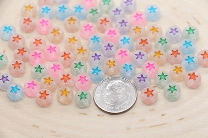 Glow in Dark Star Beads, Acrylic Glowing Bead with Mix Color Stars, Multicolored Star Round Beads, Size 7mm #3262