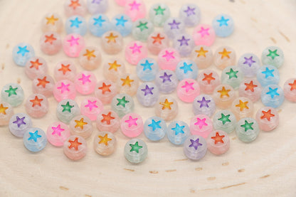 Glow in Dark Star Beads, Acrylic Glowing Bead with Mix Color Stars, Multicolored Star Round Beads, Size 7mm #3262