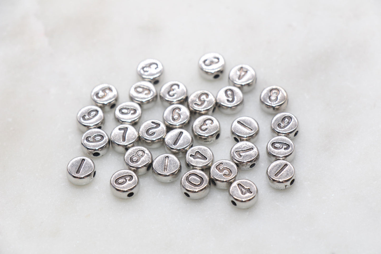 Antique Silver Number Beads, Mix Number Beads, Plastic Mix Number Beads, Round Number Beads, Size 7mm #3266