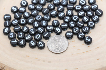 Black Number Beads, Black beads with White Numbers, Acrylic Number beads, Beads for Bracelets, Kid Craft Beads, Size 7mm #3267