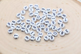 white 7 mm round acrylic number beads with black numbers; white beads with black numbers