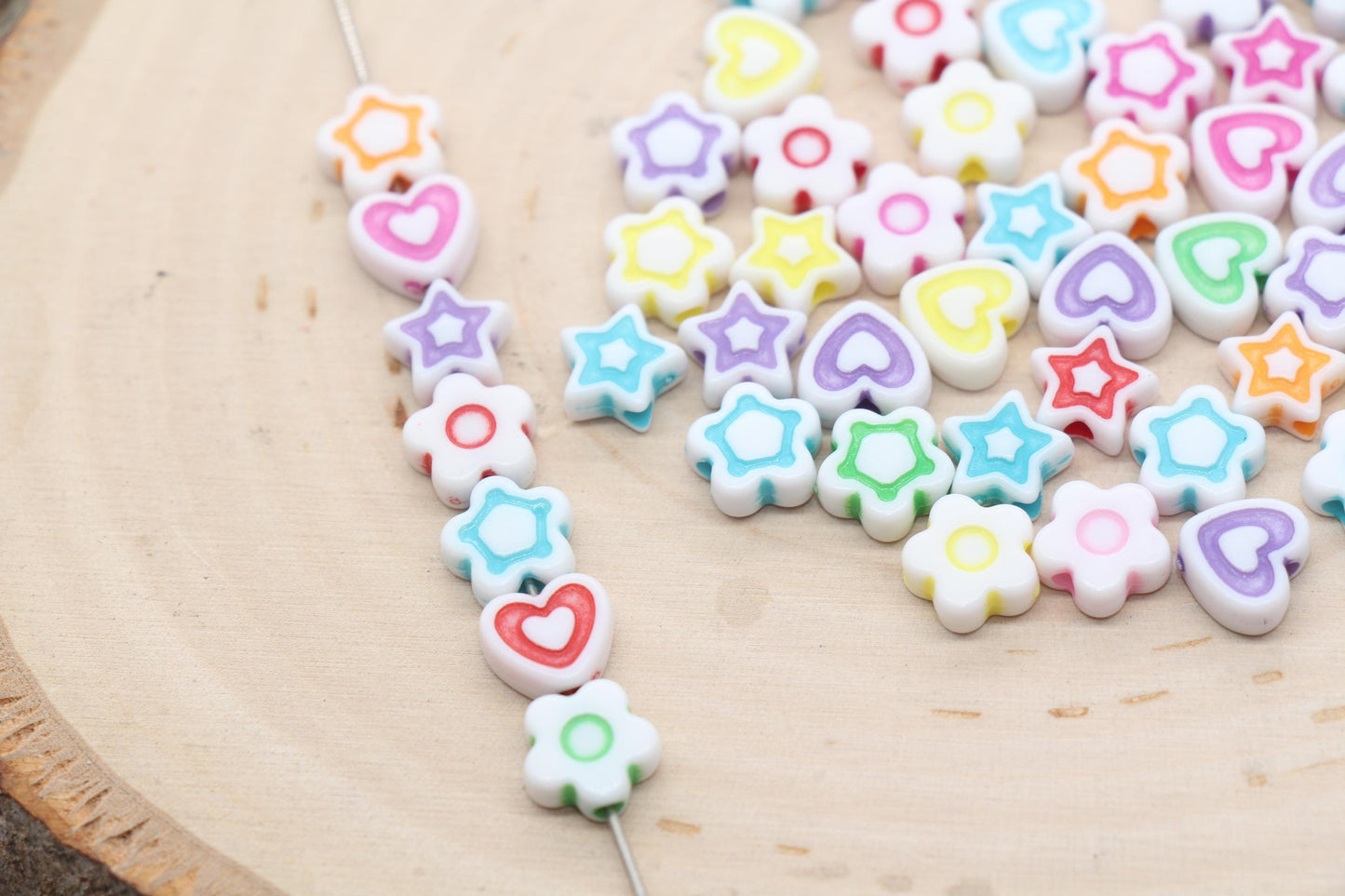 Heart, Star, Flower Mix Beads, Multicolor Beads, Plastic Heart Star Flower Shape Beads, Beads for Bracelets, Kids Craft Beads #3280