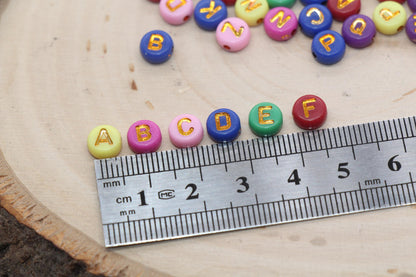 Mix Gold Lettering Alphabet Beads, Multicolor Acrylic Name Initial Beads, Mix Alphabet Letter Beads, Bead for Bracelet, 7mm #3287