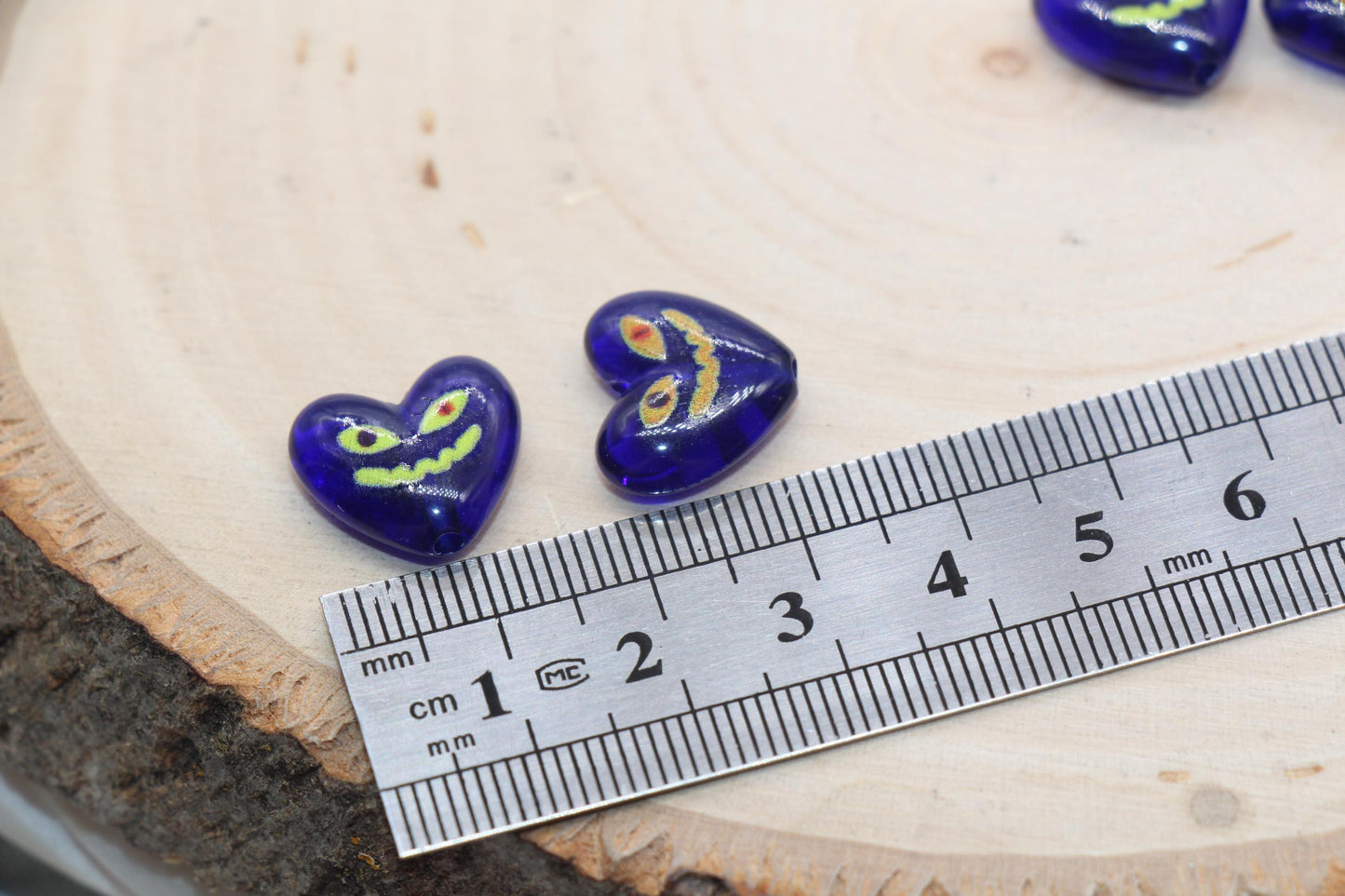 Devil Smiley Face Heart Beads, Blue Heart Beads, Heart Chunky Acrylic Beads, Happy Face Beads, Jewelry Making Beads #3291 #3292