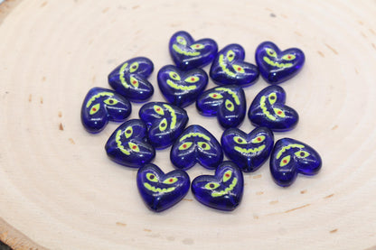 Devil Smiley Face Heart Beads, Blue Heart Beads, Heart Chunky Acrylic Beads, Happy Face Beads, Jewelry Making Beads #3291 #3292