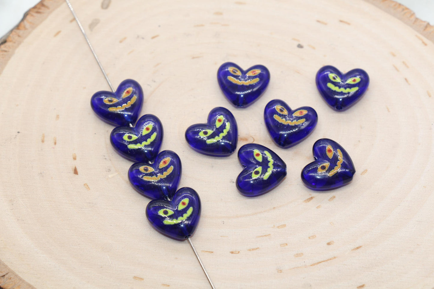 Devil Smiley Face Heart Beads, Blue Heart Beads, Heart Chunky Acrylic Beads, Happy Face Beads, Jewelry Making Beads #3291 #3292