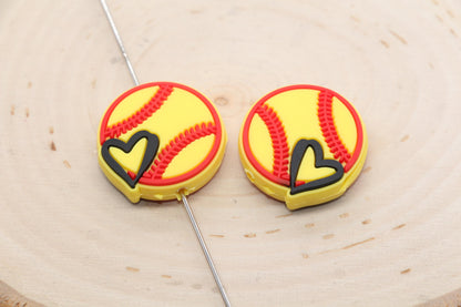 Softball PVC Focal Beads, Sports Ball Beads, Chunky Beads, Beadable Pen Beads #563