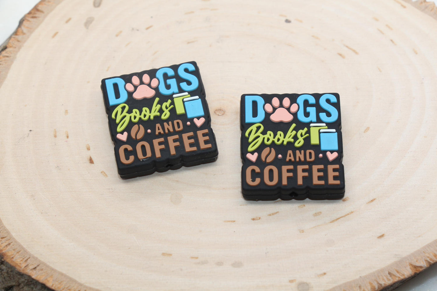 Dogs Books and Coffee Silicone Focal Beads, Coffee Silicone Beads, Silicone Loose Beads, Beadable Pen Focal Beads #596