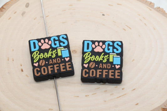 Dogs Books and Coffee Silicone Focal Beads, Coffee Silicone Beads, Silicone Loose Beads, Beadable Pen Focal Beads #596