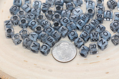 Mix Black Alphabet Letter Beads, Cube Shape Letter Beads, Acrylic Square Name Initial Beads, Kid Craft Beads Size 6mm #171