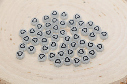 Glow in Dark Heart Beads, Glow Outline Heart Round Beads, Heart Symbol Beads, Bracelet Heart Beads, Acrylic round Beads, Size 7mm #3294