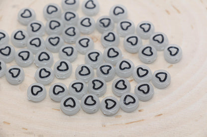 Glow in Dark Heart Beads, Glow Outline Heart Round Beads, Heart Symbol Beads, Bracelet Heart Beads, Acrylic round Beads, Size 7mm #3294