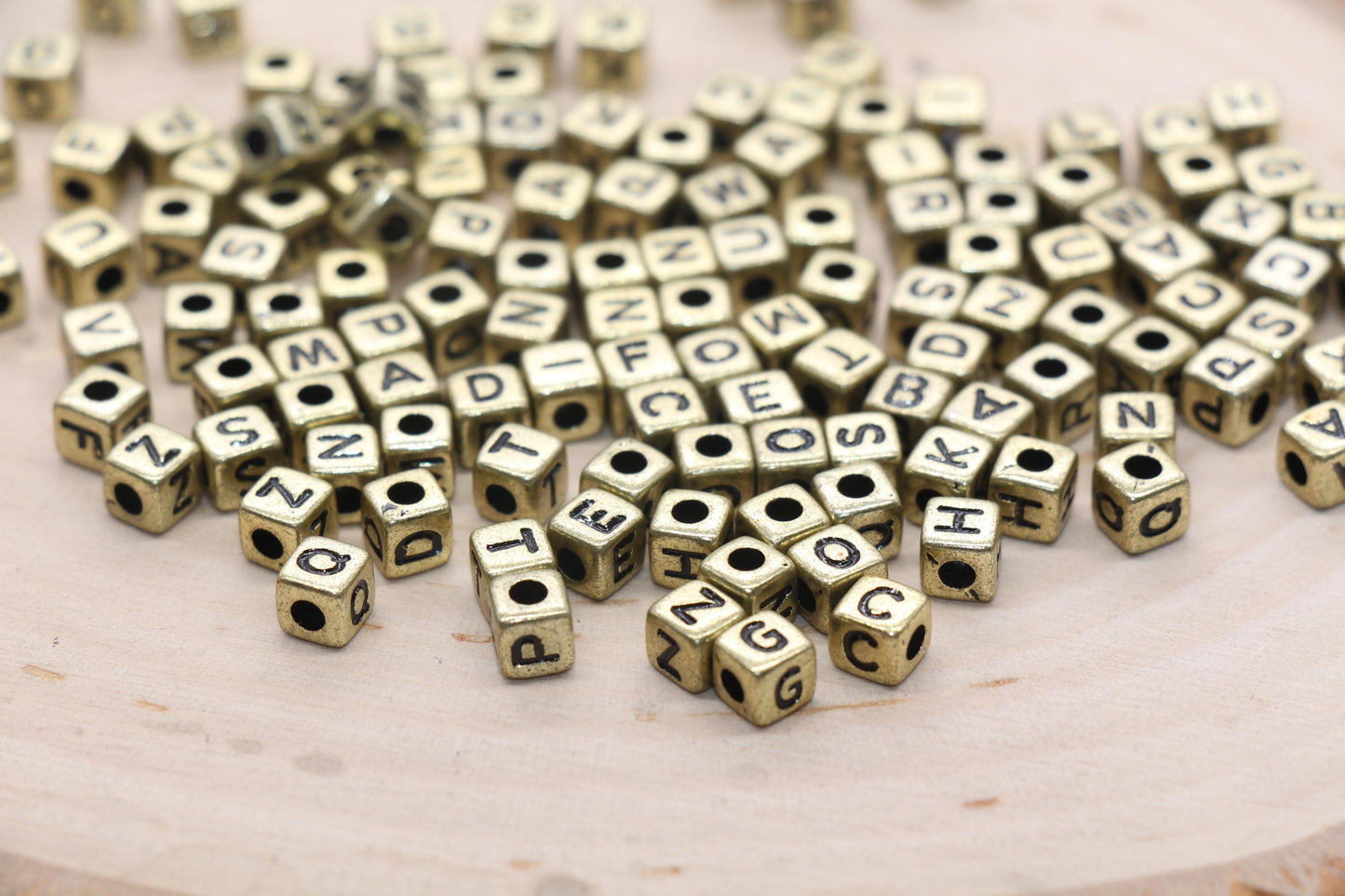 Mix Gold Alphabet Letter Beads, Gold Cube Beads with Black Lettering, Square Letter Beads, Acrylic Name Initial Beads, Size 4.8mm #3296