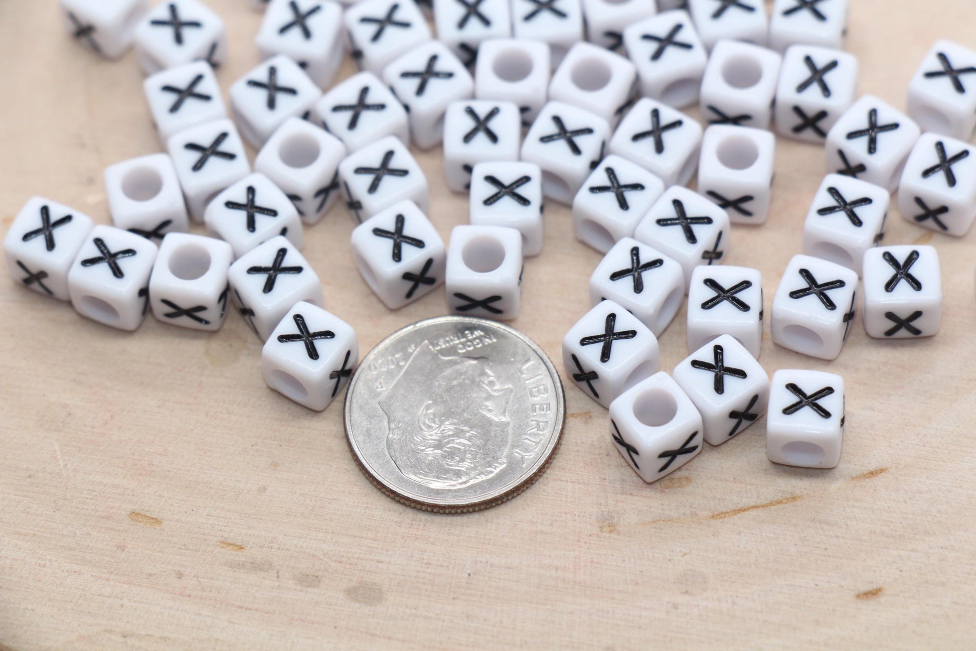 Cube Letter X Beads, Square Letter X Beads, Individual Letter Beads, Single Letter Slider Beads, Name Initial Beads, Size 6mm