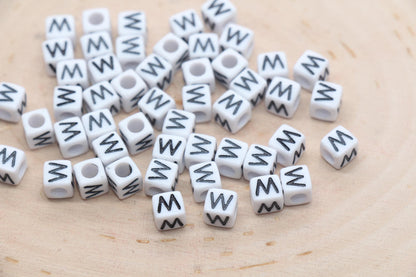 Cube Letter W Beads, Square Letter W Beads, Individual Letter Beads, Single Letter Slider Beads, Name Initial Beads, Size 6mm