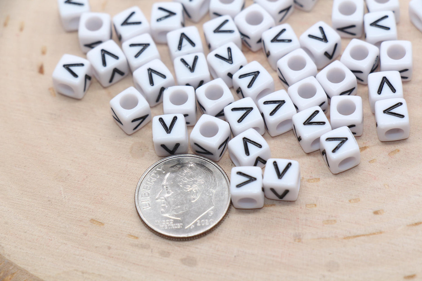 Cube Letter V Beads, Square Letter V Beads, Individual Letter Beads, Single Letter Slider Beads, Name Initial Beads, Size 6mm