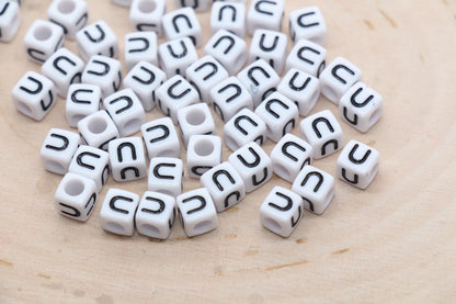 Cube Letter U Beads, Square Letter U Beads, Individual Letter Beads, Single Letter Slider Beads, Name Initial Beads, Size 6mm