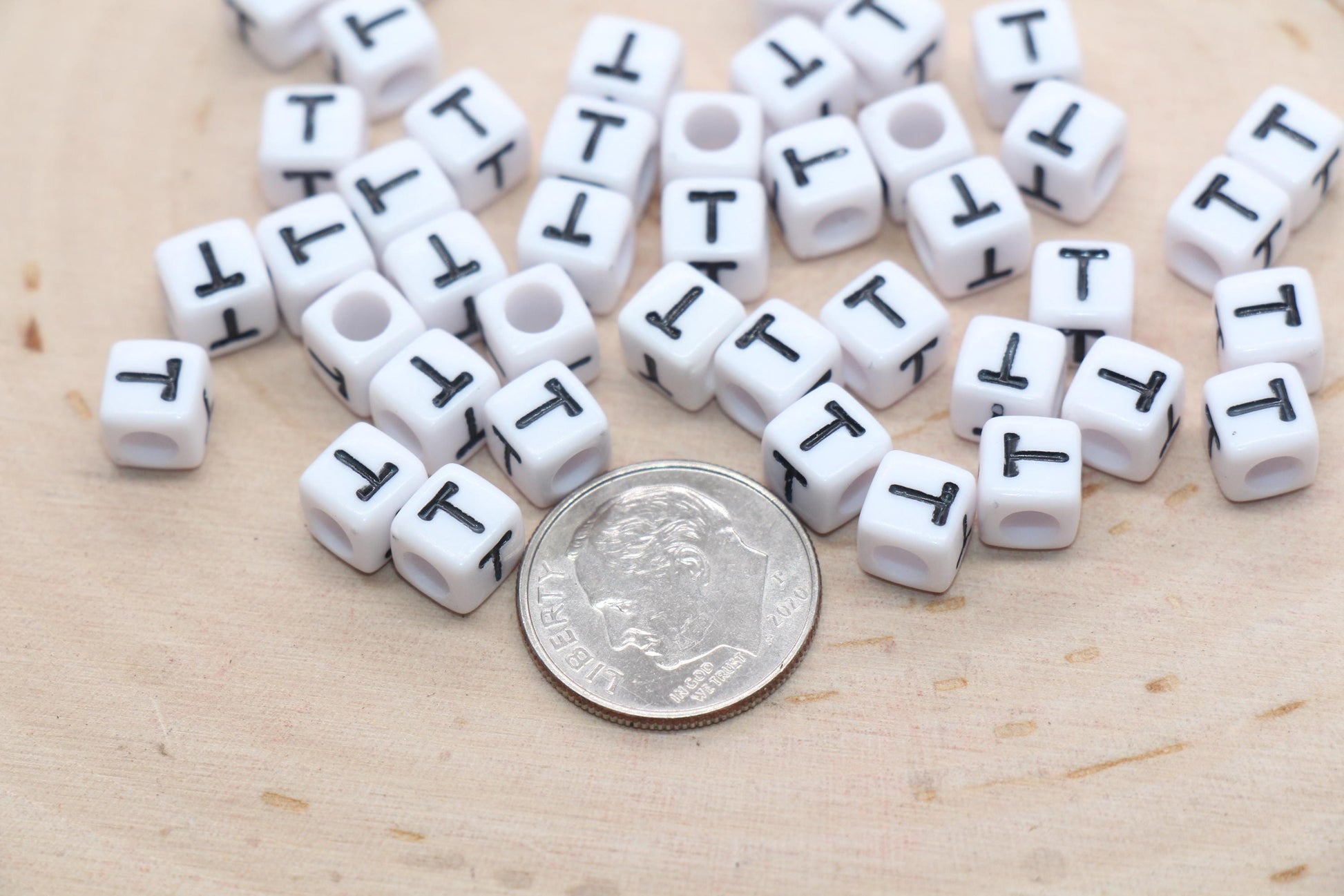 Cube Letter T Beads, Square Letter T Beads, Individual Letter Beads, Single Letter Slider Beads, Name Initial Beads, Size 6mm